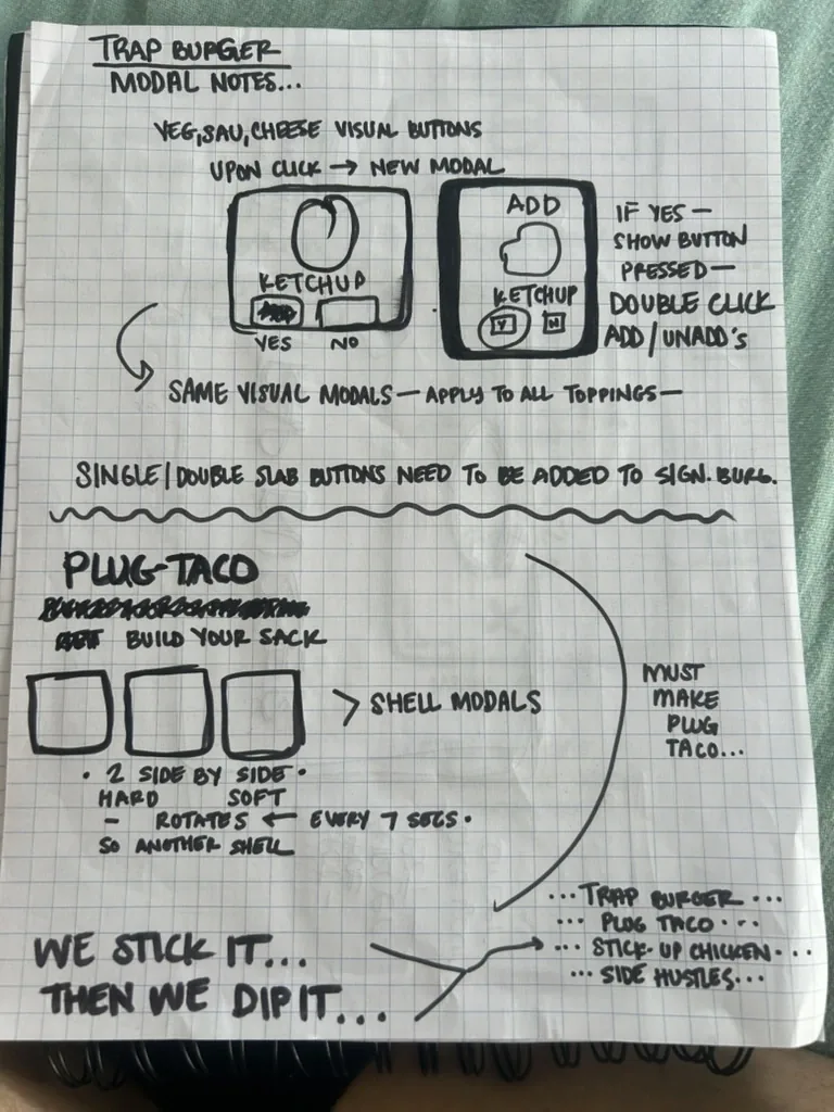 Trap Burger modal specification notes