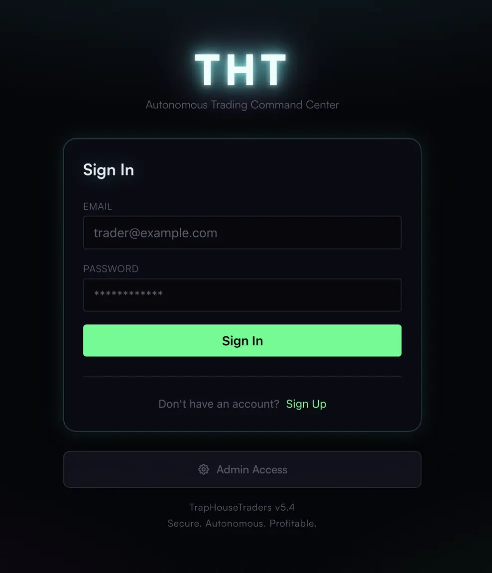 Trap House Traders sign-in screen
