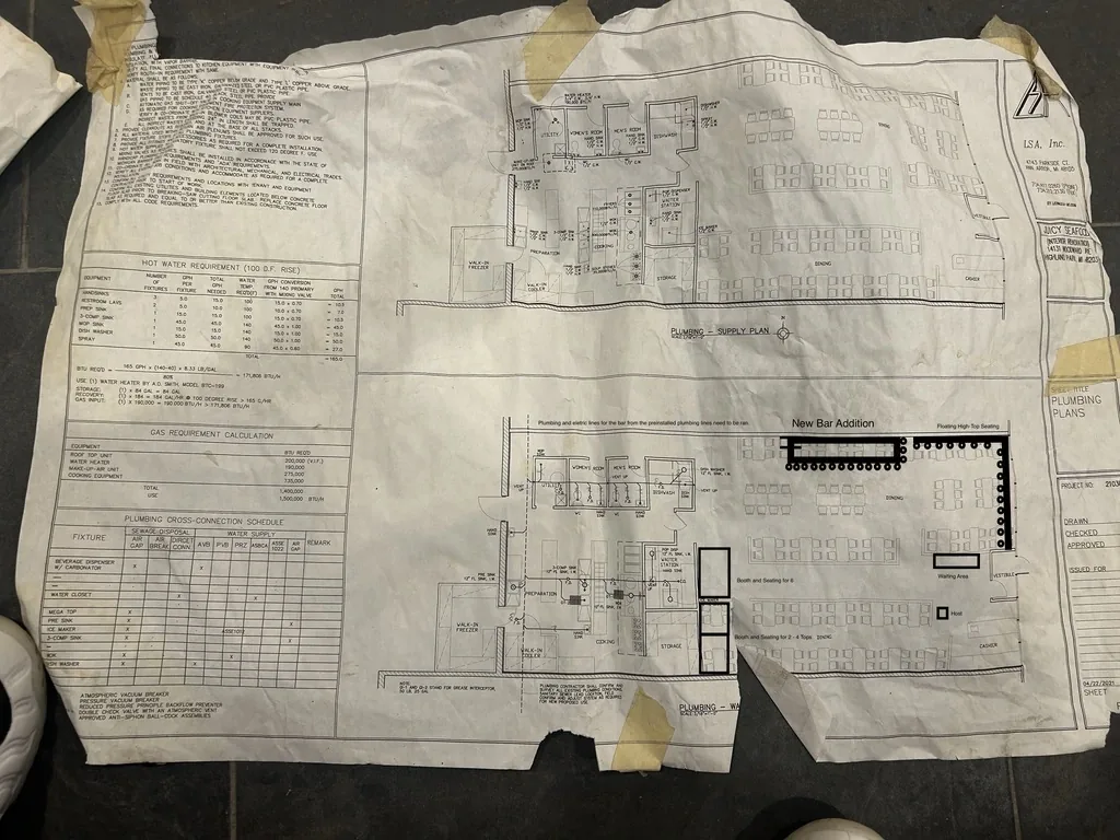 Plumbing supply plan with the new bar addition